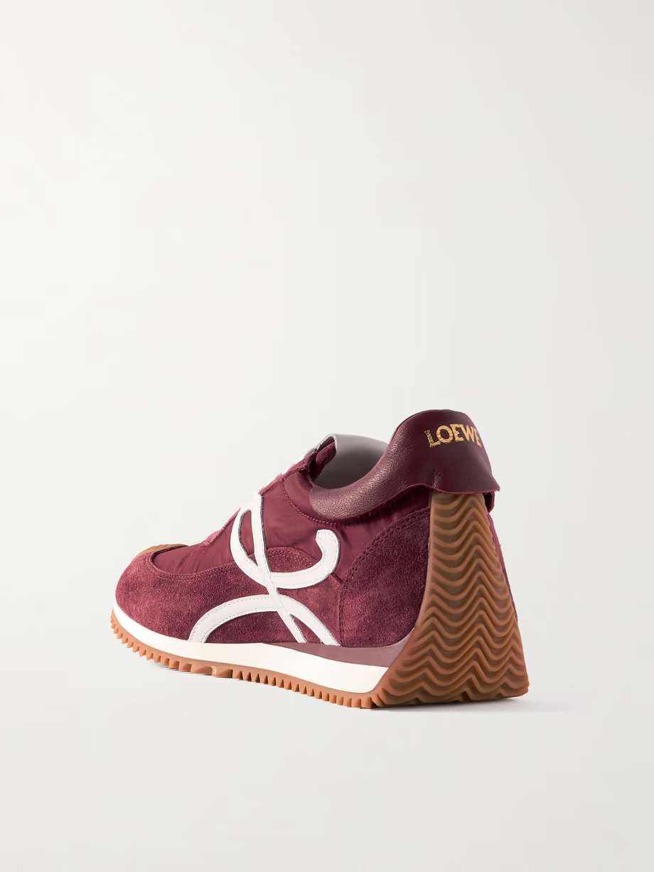 Flow Runner leather-trimmed shell and brushed suede sneakers