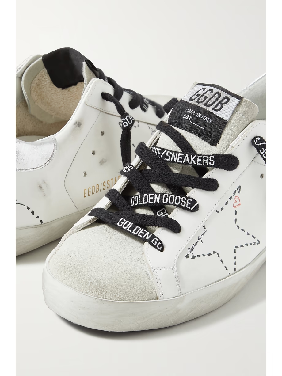 Superstar distressed leather and suede sneakers