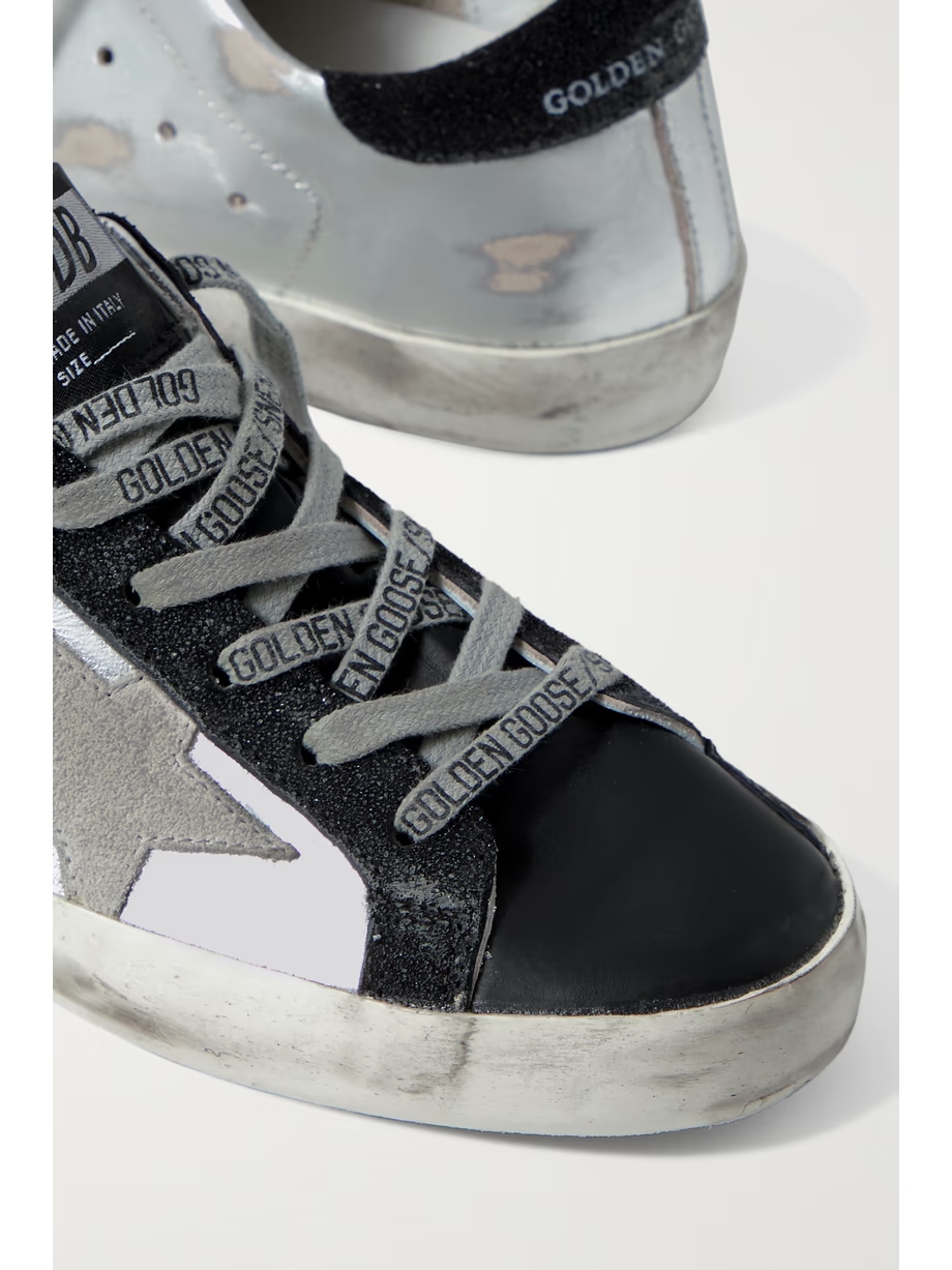 Superstar metallic distressed leather and suede sneakers