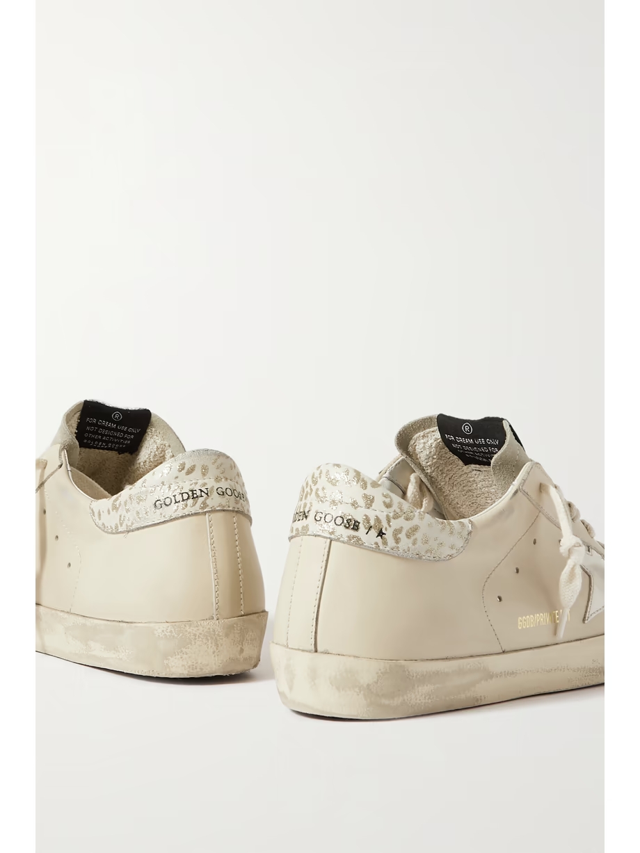 Super-Star metallic leopard-print distressed leather and suede sneakers