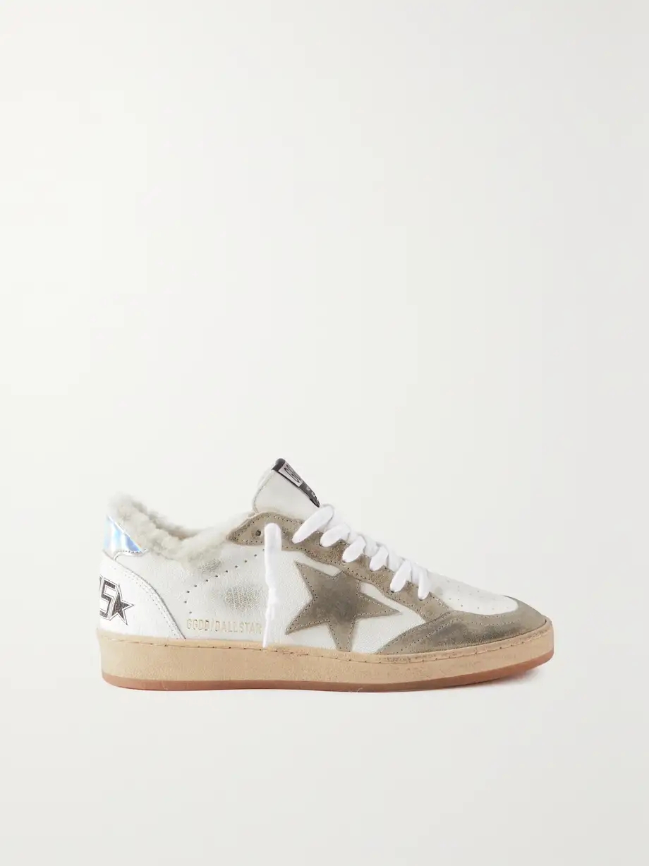 Ball Star shearling-lined distressed suede-trimmed leather sneakers