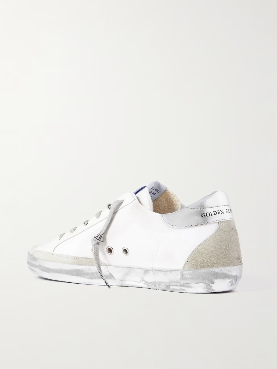 Superstar distressed suede and leather-trimmed canvas sneakers