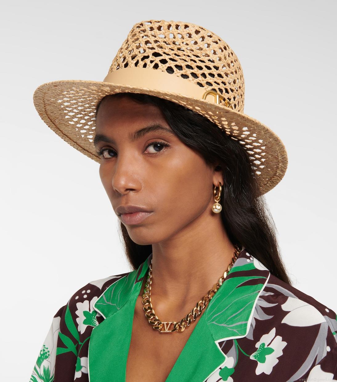 ValentinoVLogo leather-trimmed straw hat