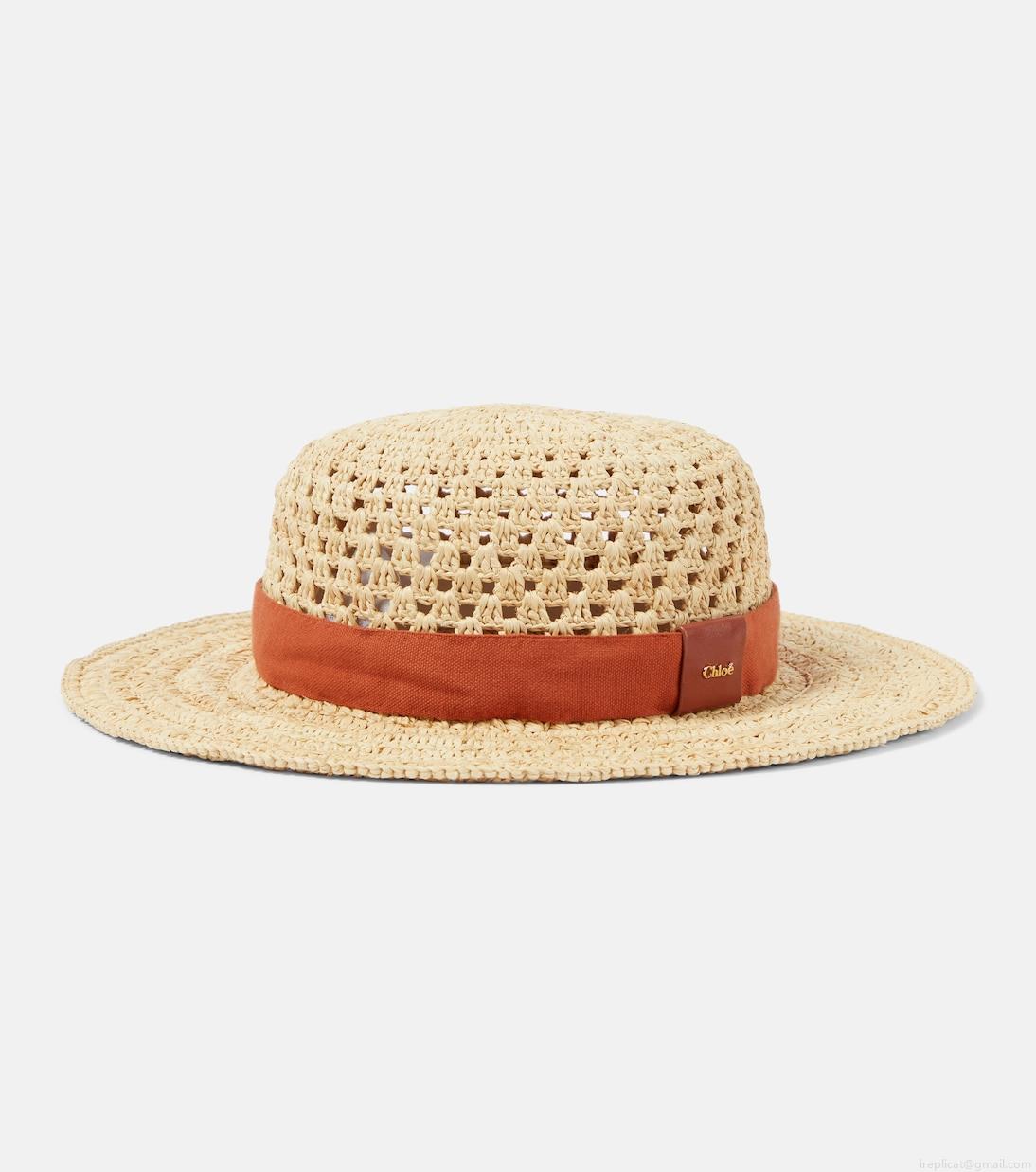 ChloéLeather-trimmed raffia hat