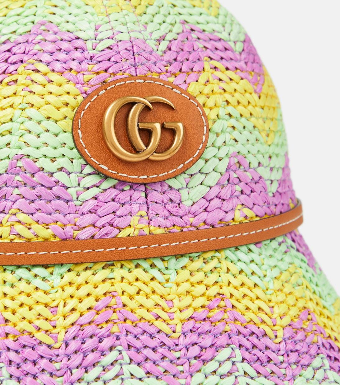 GucciGG printed leather-trimmed bucket hat