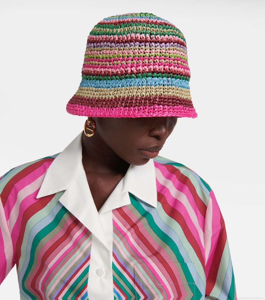 ValentinoVLogo Signature striped crochet bucket hat