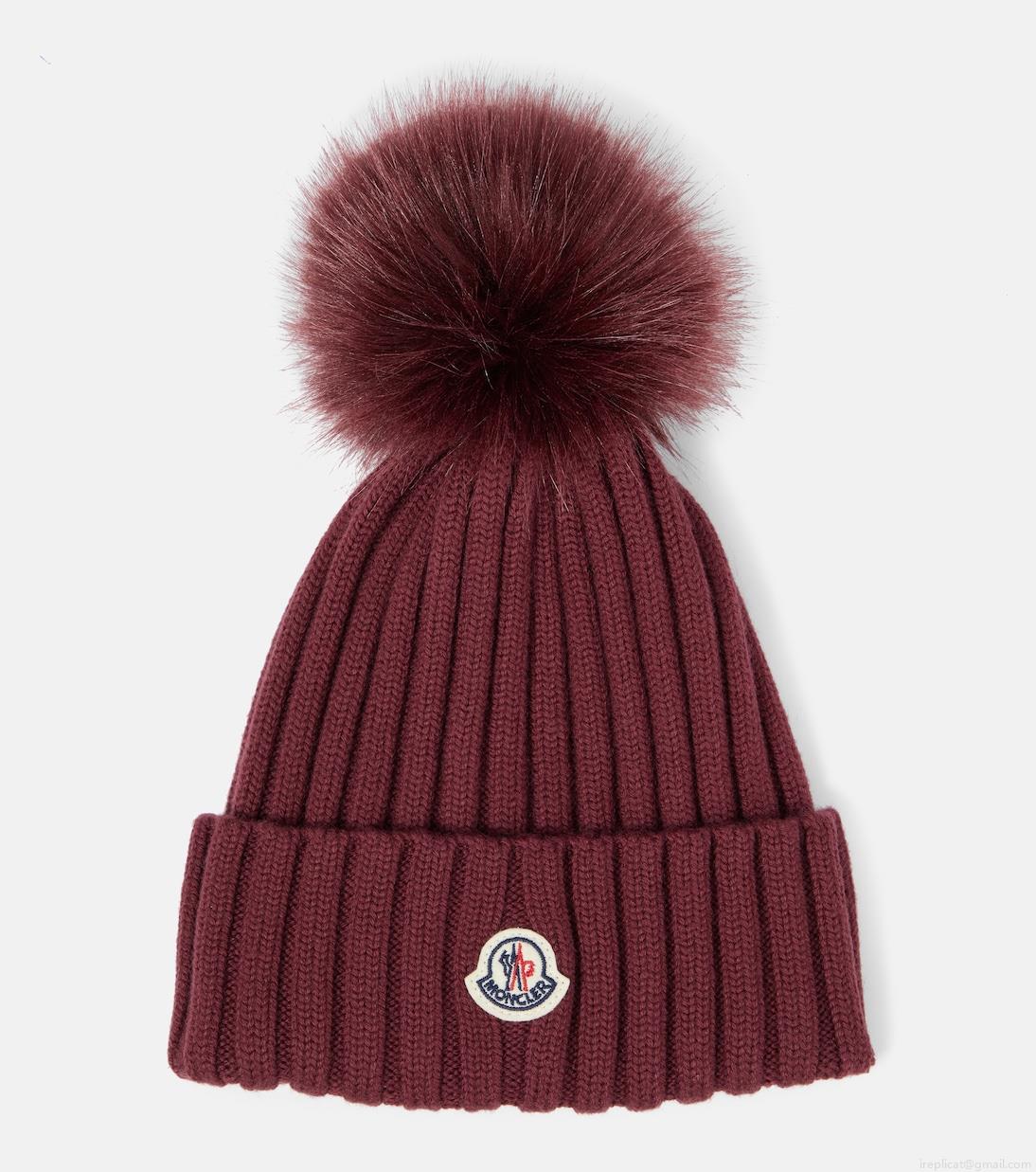 MonclerLogo faux fur-trimmed wool beanie