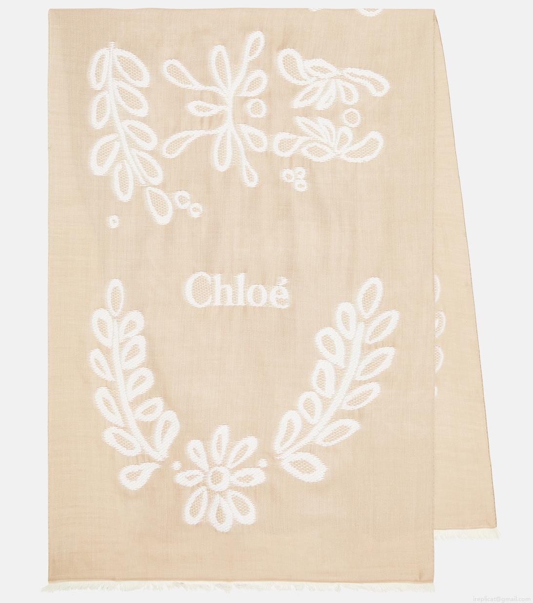 ChloéBroderie anglaise wool and silk scarf