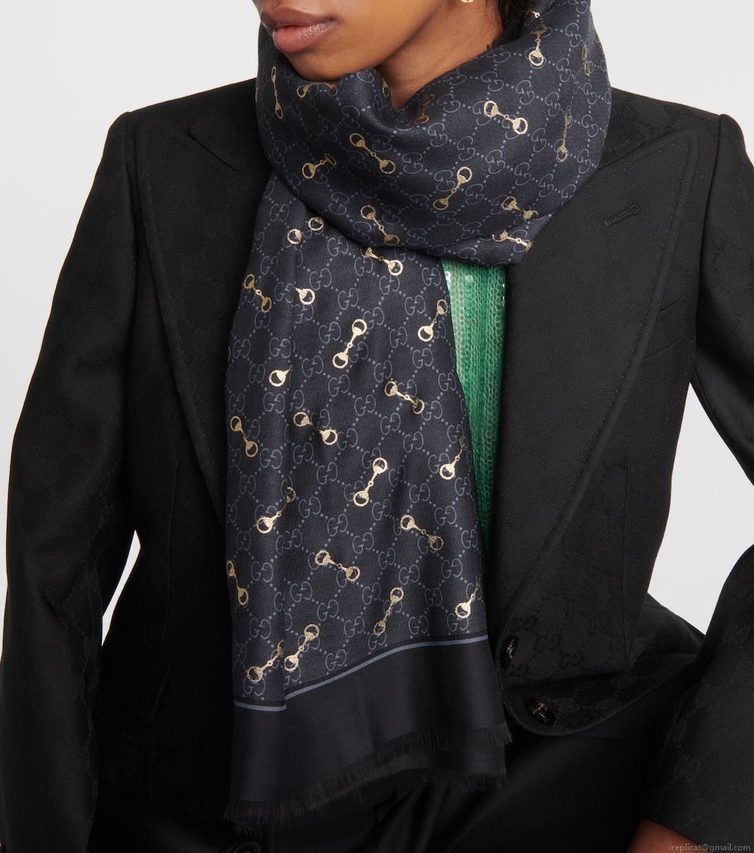 GucciGG and Horsebit silk-blend scarf